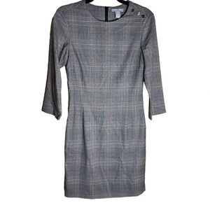 H&M Women's Micro Houndstooth Plaid Button Shoulder Dress Size 4